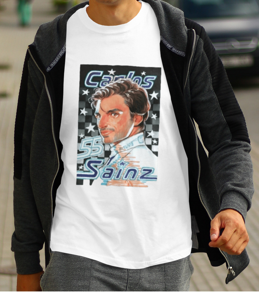 Carlos Sainz No 55 Formula 1 Racing Star Checkerboard T-Shirt