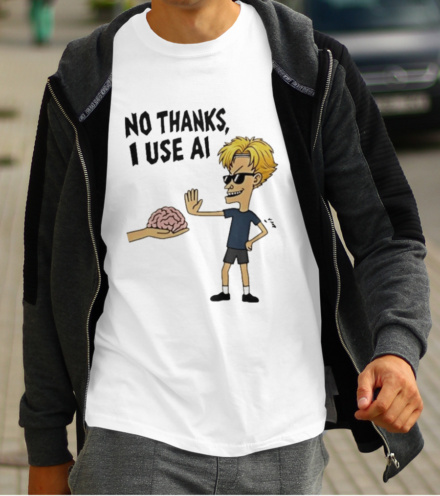 No Thanks I Use AI Cartoon Character Rejecting Brain T-Shirt