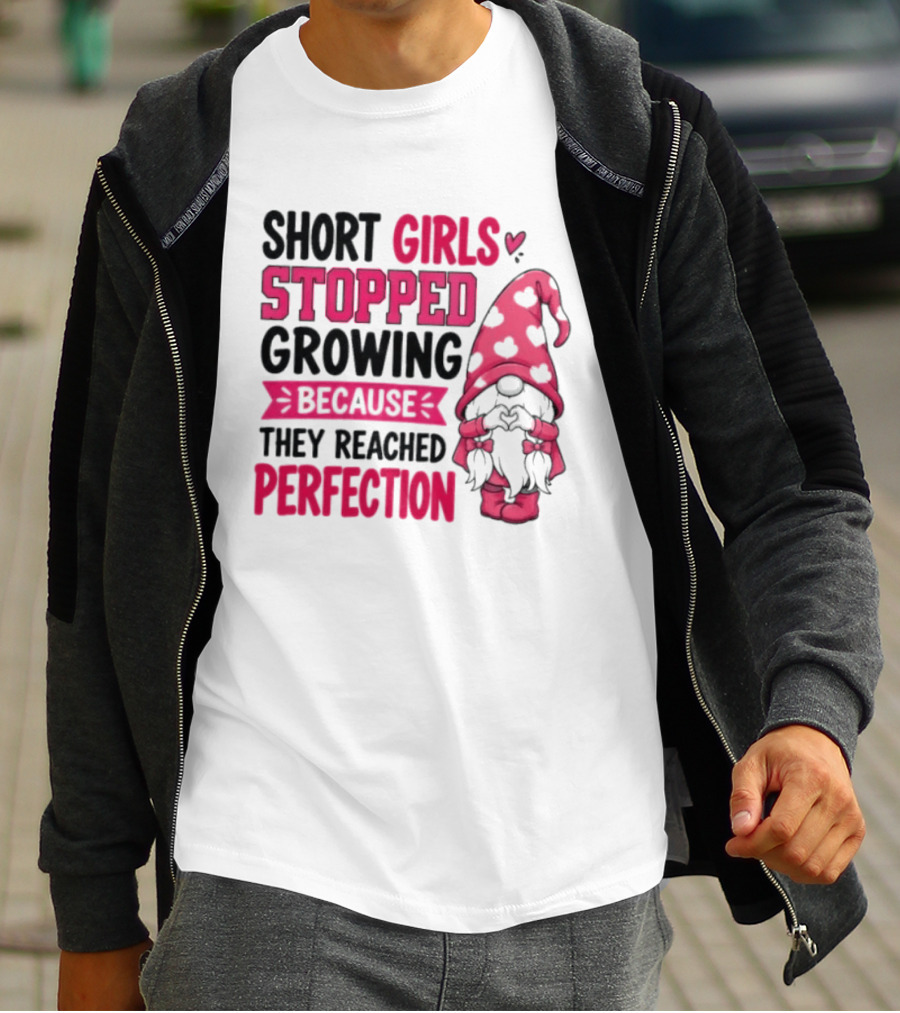 Short Girls Stopped Growing Because They Reached Perfection Gnome Heart Hat T-Shirt