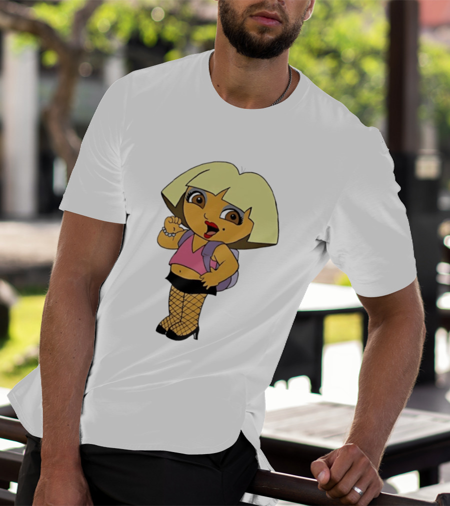 Explorer Parody Cartoon Mashup Pop Culture Icon With Backpack And Fishnets T-Shirt