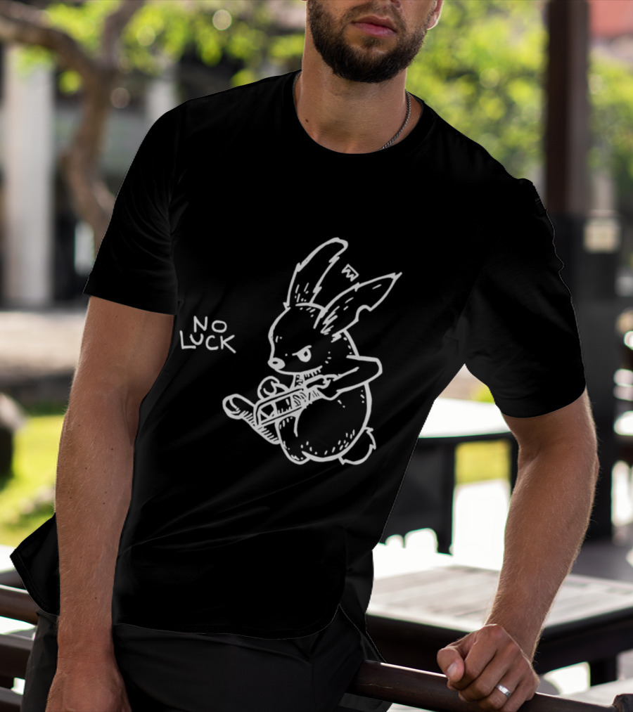 No Luck Angry Rabbit Hacksaw Doodle T-Shirt