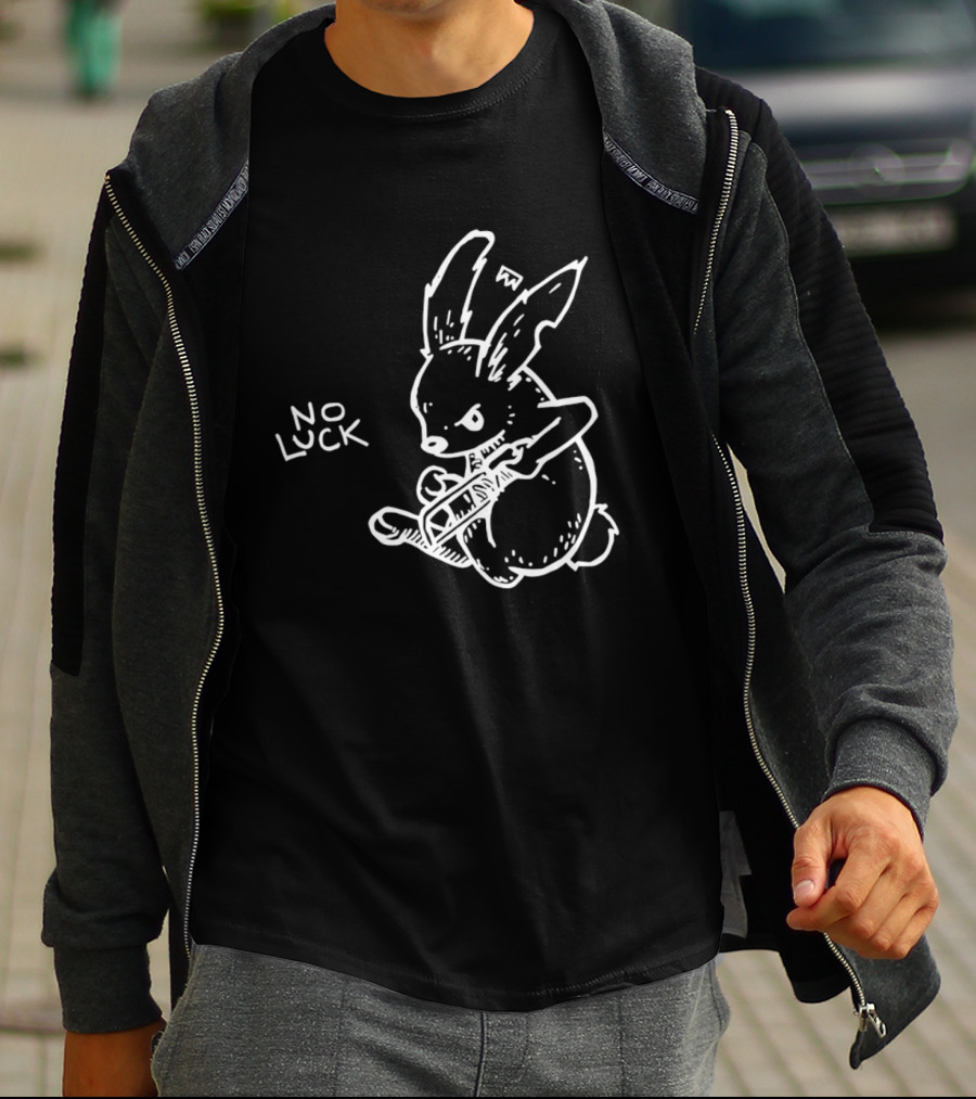 No Luck Angry Rabbit Hacksaw Doodle T-Shirt