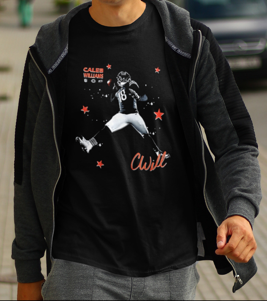 Caleb Williams Cwill 18 Chicago Football Player Throwing Ball Stars T-Shirt