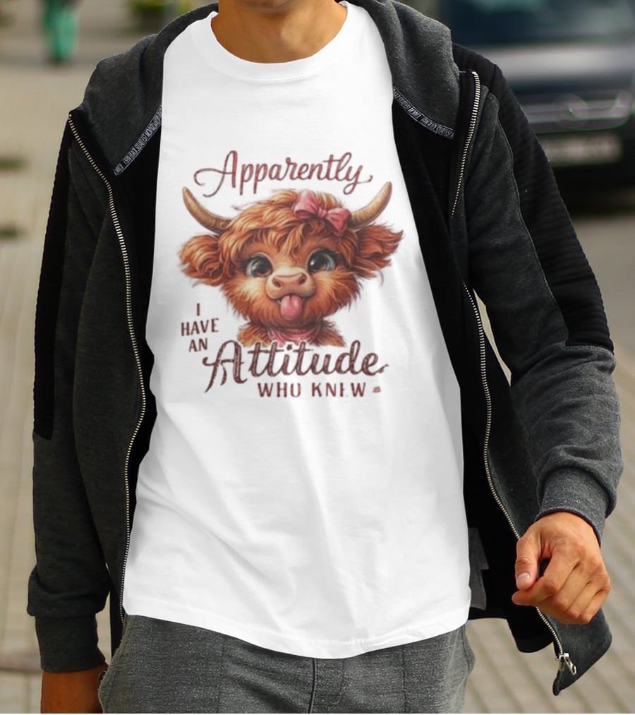 Apparently I Have An Attitude Who Knew Highland Cow Cute Bow T-Shirt