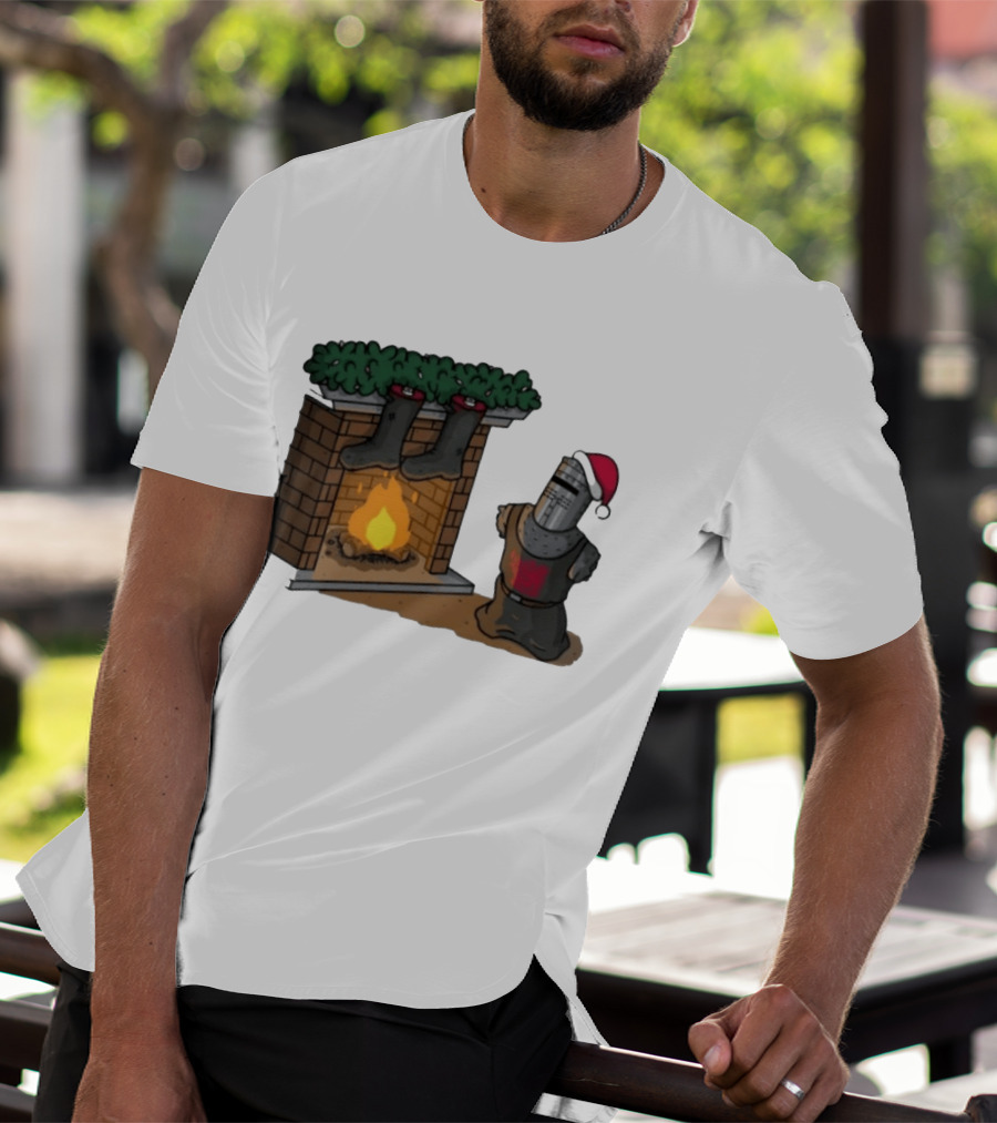 Monty Python Black Knight Christmas Holiday Fireplace Scene T-Shirt