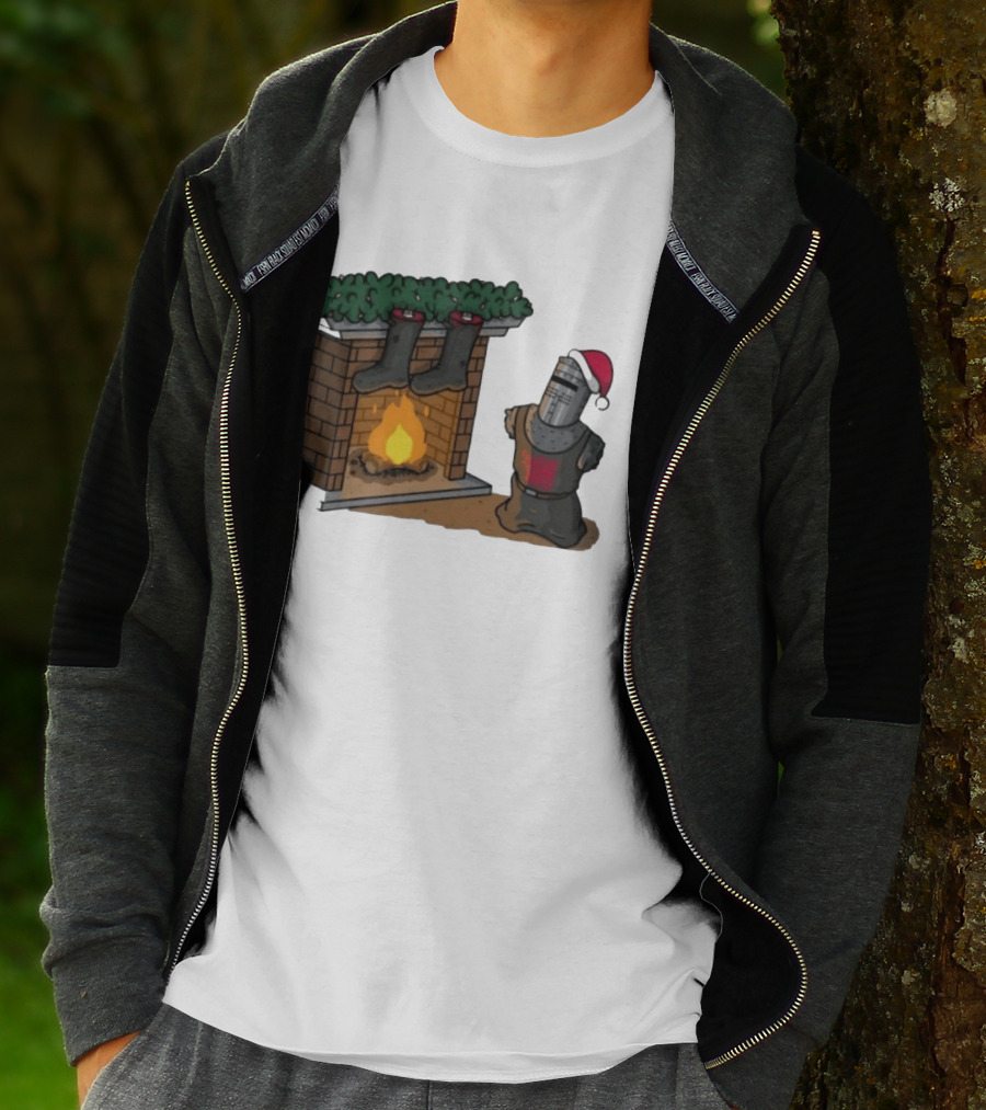 Monty Python Black Knight Christmas Holiday Fireplace Scene T-Shirt