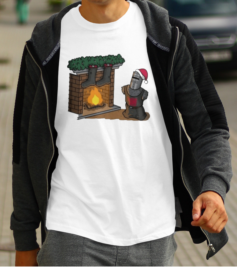 Monty Python Black Knight Christmas Holiday Fireplace Scene T-Shirt
