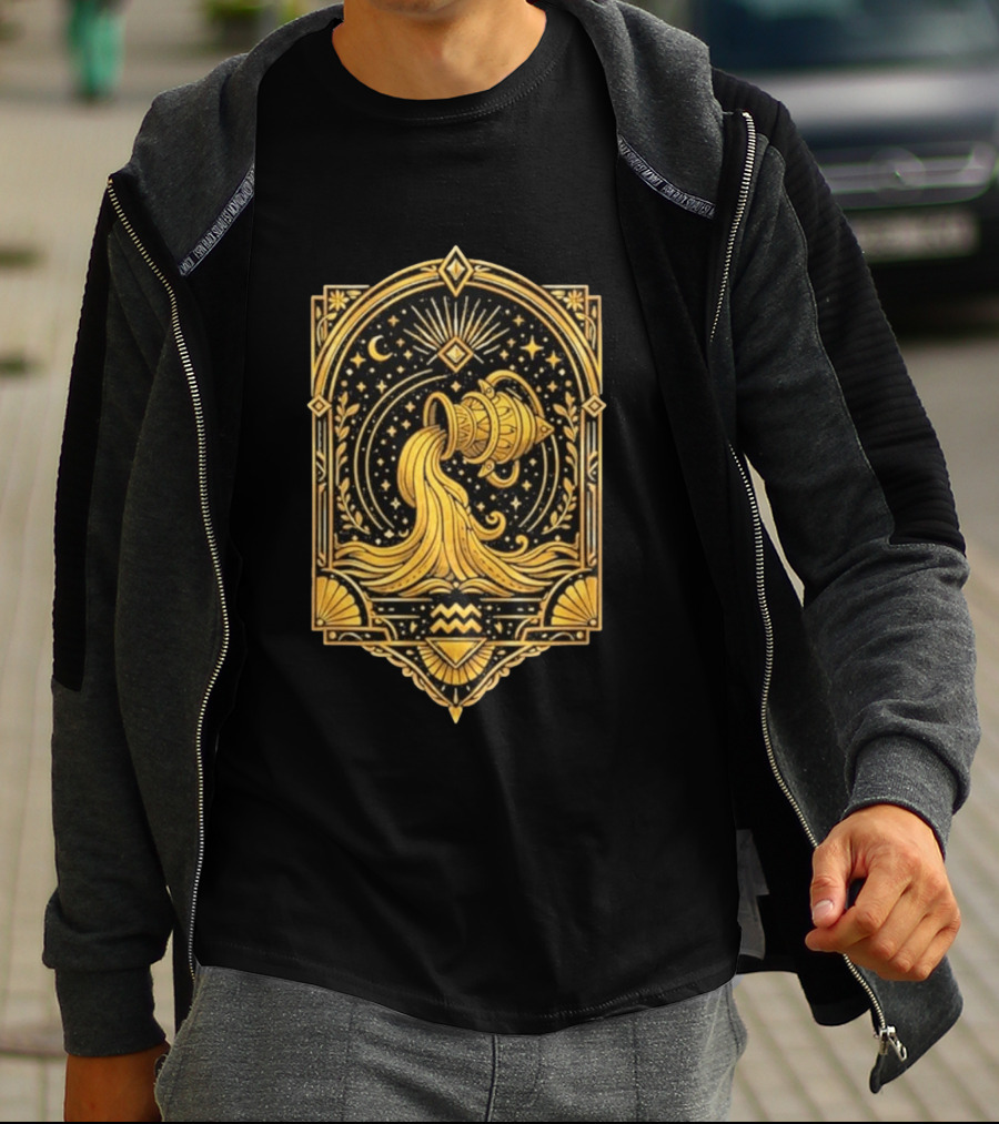 Aquarius Zodiac Golden Celestial Water Bearer T-Shirt