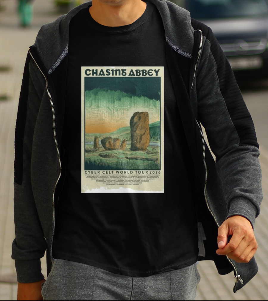 Chasin Abbey Cyber Celt World Tour 2026 Stone Circle Landscape T-Shirt