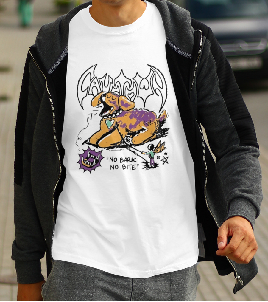 Cautown No Bark No Bite Dog Streetwear Alternative Heart Collar And Star T-Shirt
