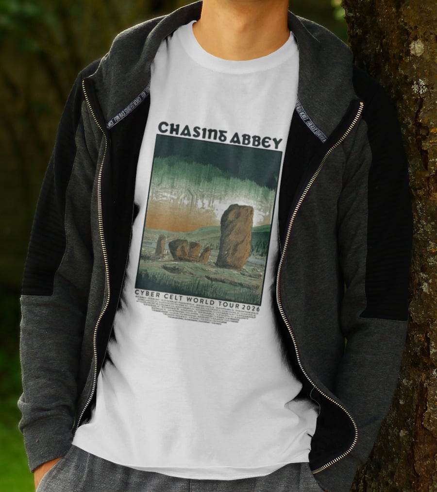 Chasins Abbey Cyber Celt World Tour 2026 Digital Stonehenge Landscape T-Shirt