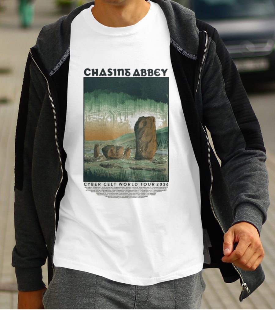 Chasins Abbey Cyber Celt World Tour 2026 Digital Stonehenge Landscape T-Shirt