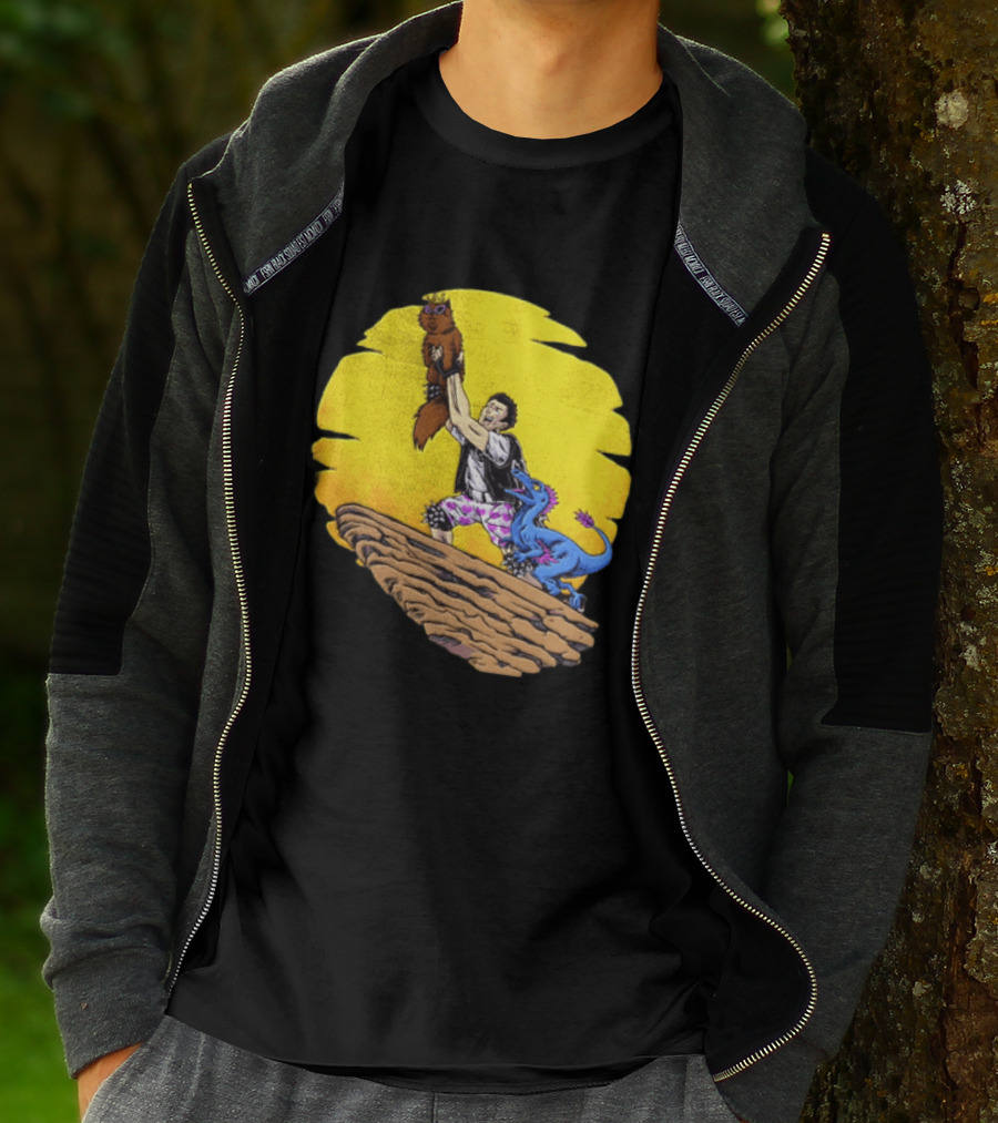 Randy Marsh Holding Cat With Blue Dinosaur Scene T-Shirt