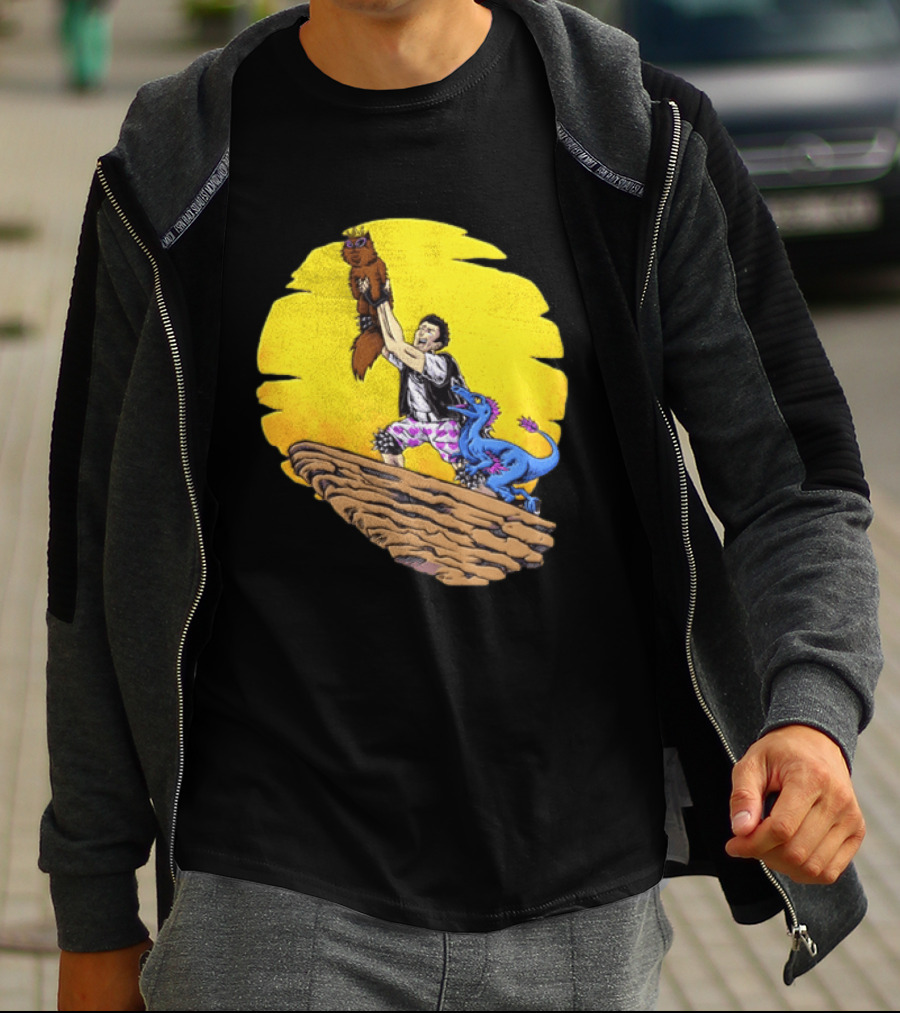 Randy Marsh Holding Cat With Blue Dinosaur Scene T-Shirt