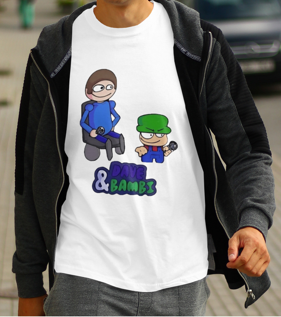 Friday Night Funkin Dave And Bambi Characters With Microphones T-Shirt