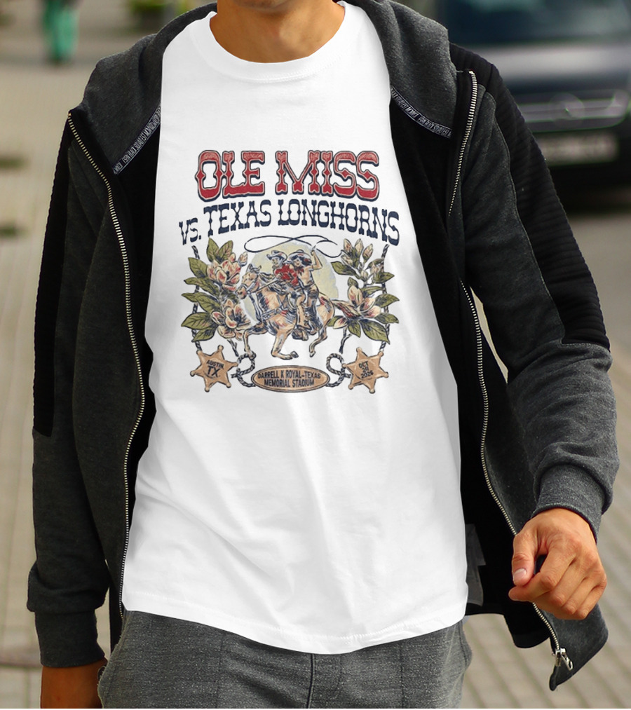 Ole Miss Rebels Vs Texas Longhorns 2026 Game Day Darrell K Royal Texas Memorial Stadium Austin TX October T-Shirt