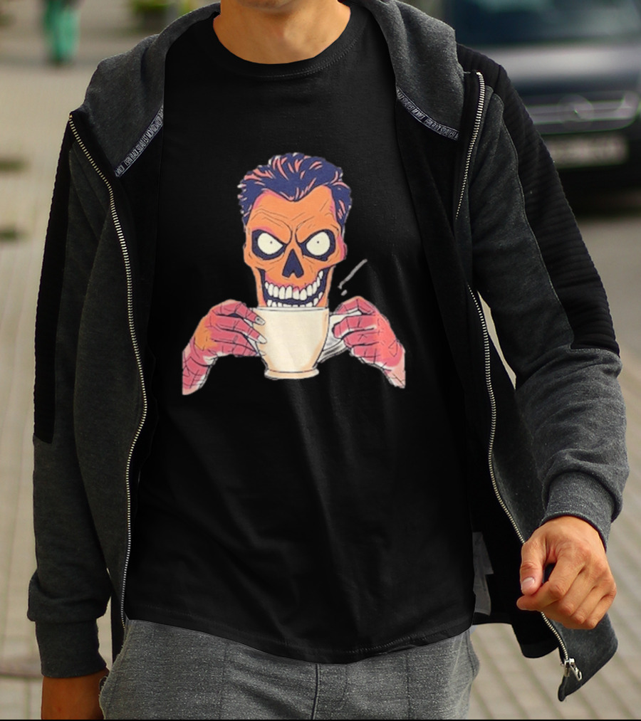 Skull Drink Coffee Skeleton Comic Unique T-Shirt