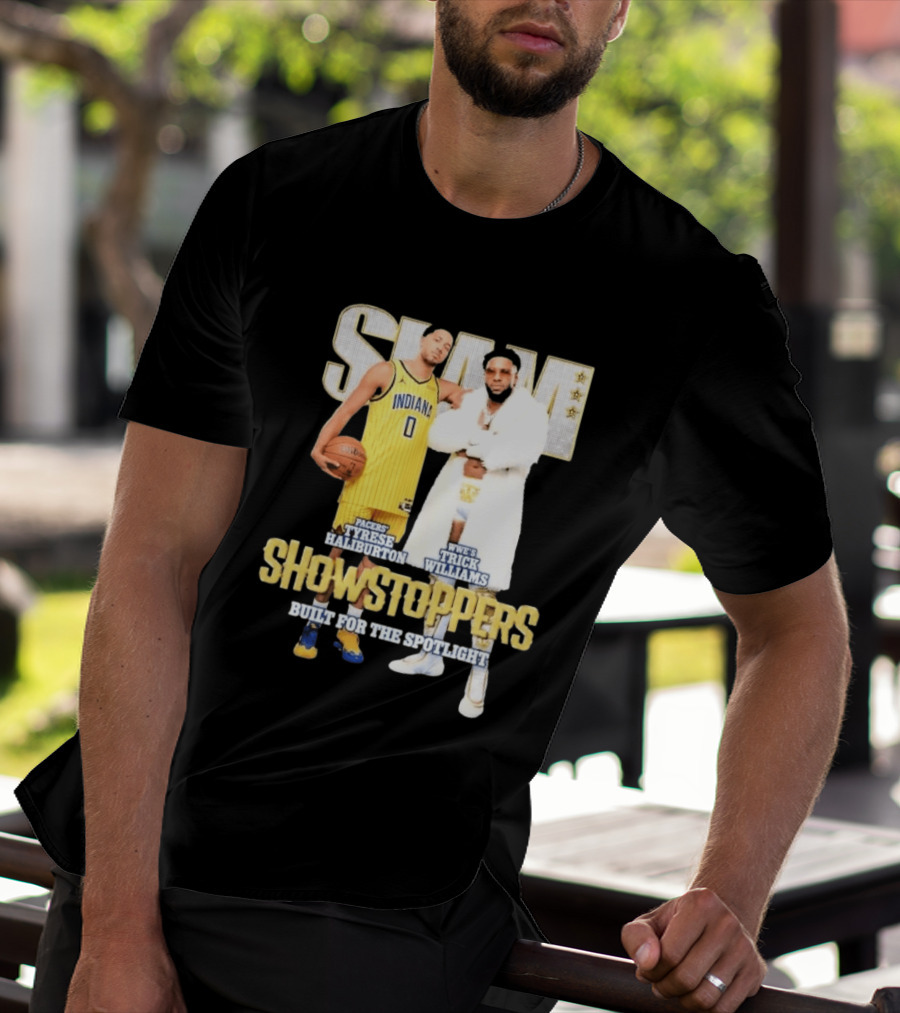 Slam Pacers Tyrese Haliburton WWE Trick Williams Showstoppers Built For The Spotlight T-Shirt