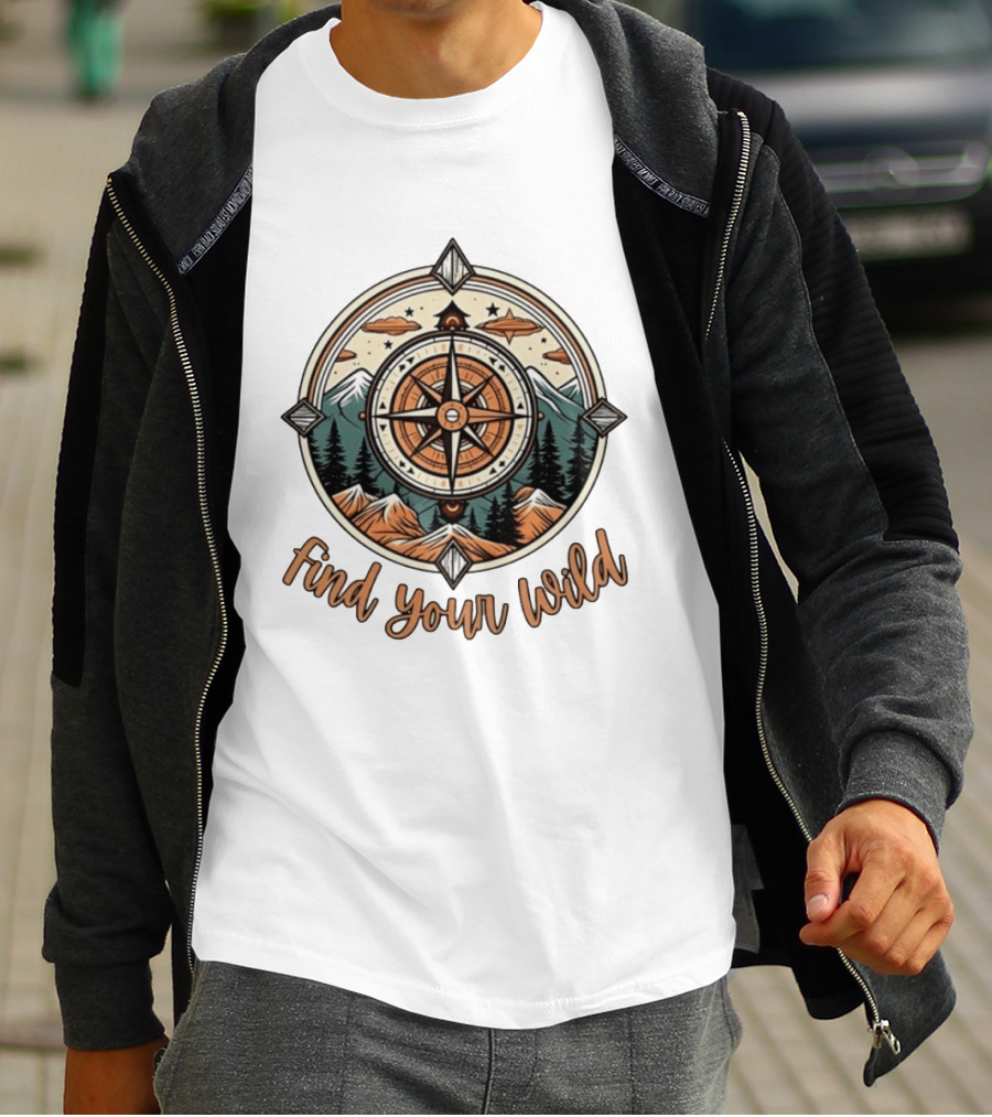Find Your Wild Compass Mountain Adventure Nature Exploration T-Shirt