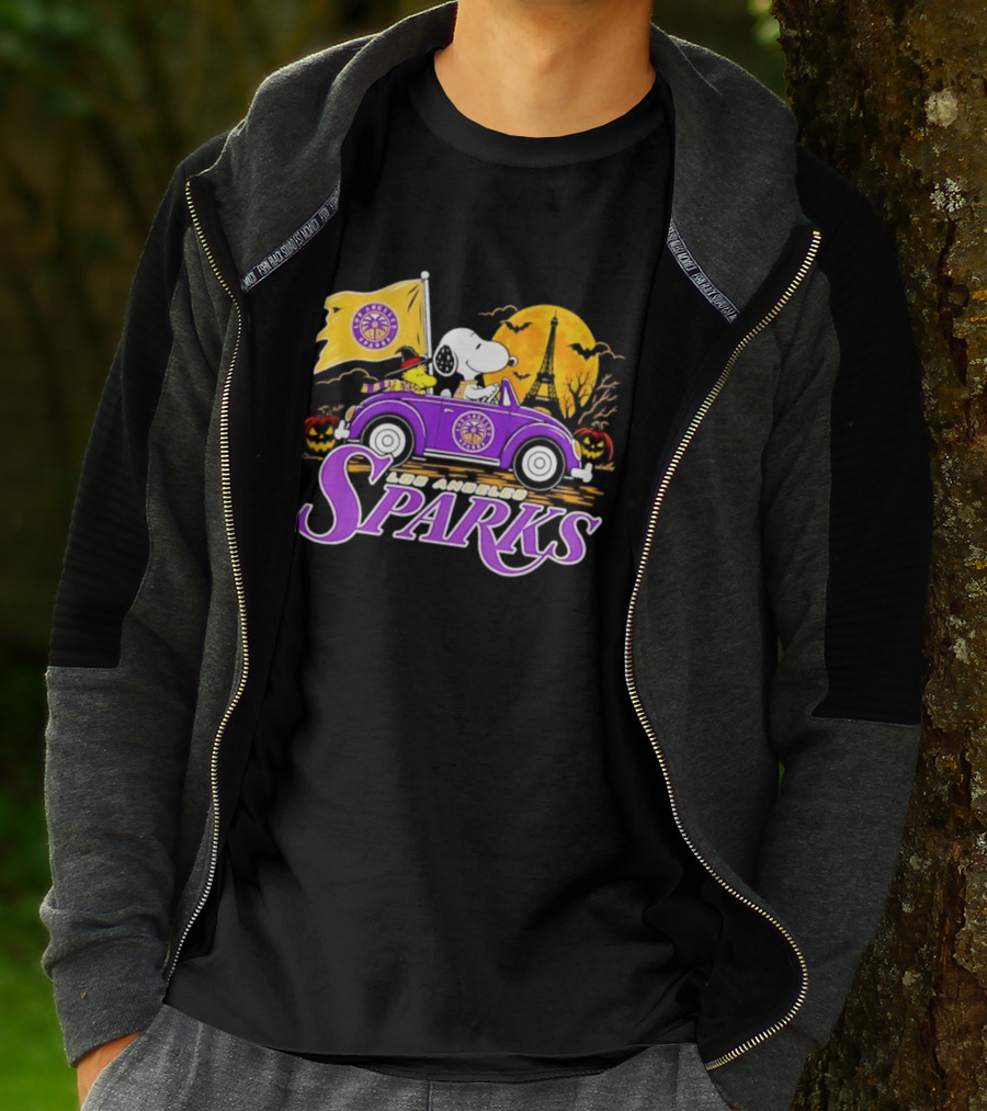 Snoopy Woodstock Los Angeles Sparks Halloween Pumpkin Car Adventure T-Shirt