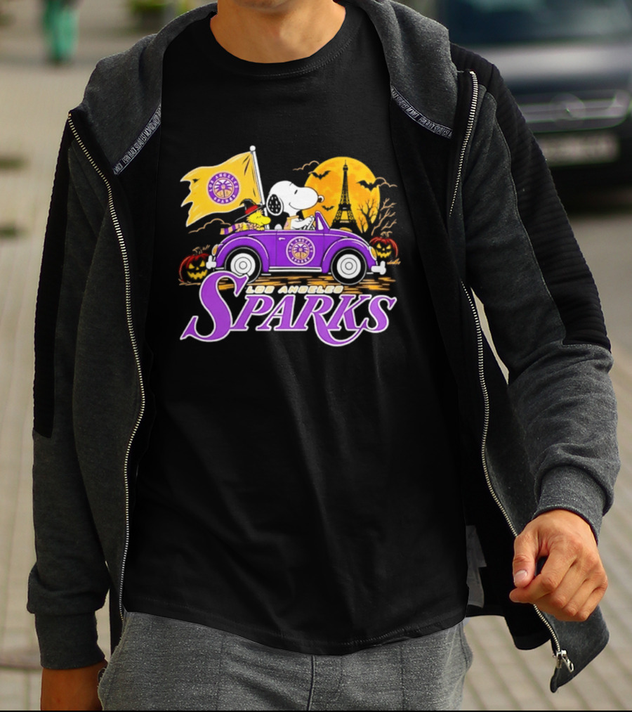 Snoopy Woodstock Los Angeles Sparks Halloween Pumpkin Car Adventure T-Shirt