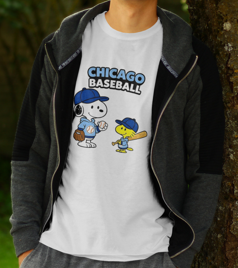 Chicago Cubs Baseball Snoopy Woodstock Peanuts Cartoon MLB T-Shirt