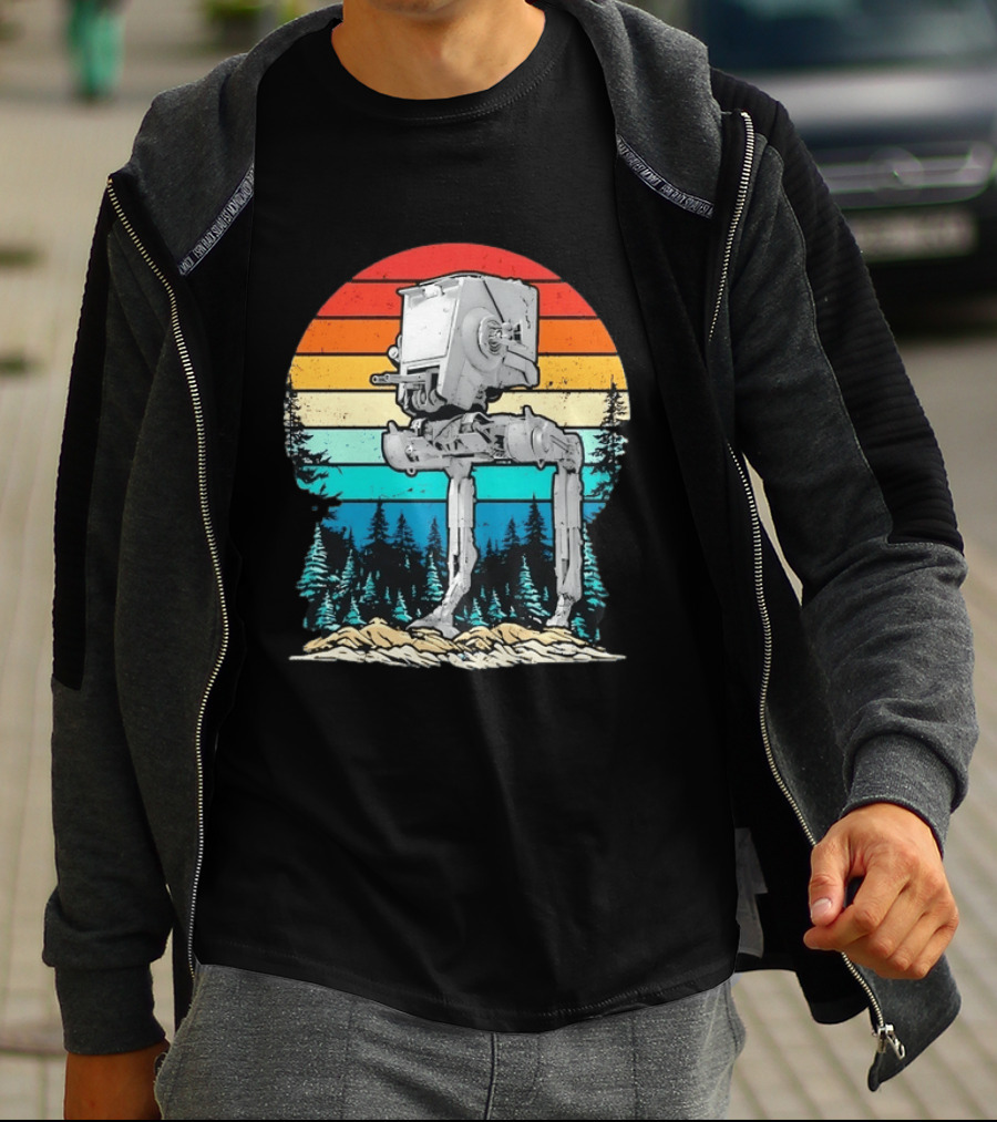 Star Wars AT ST Walker Retro Sunset And Pine Forest Scene T-Shirt