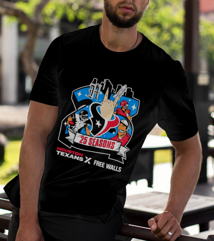 Houston Texans 25 Seasons Collaboration Free Walls Celebration T-Shirt