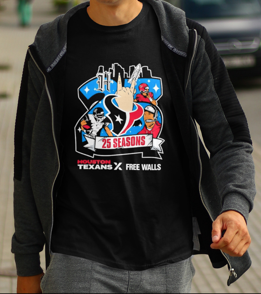 Houston Texans 25 Seasons Collaboration Free Walls Celebration T-Shirt