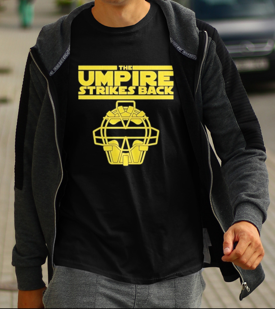 The Umpire Strikes Back Baseball Umpire Mask Retro Yellow T-Shirt