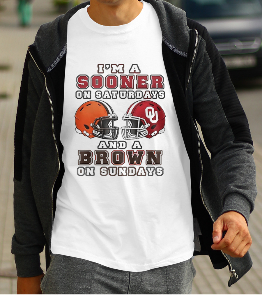 I'm A Sooner On Saturdays And A Brown On Sundays Football Helmets T-Shirt