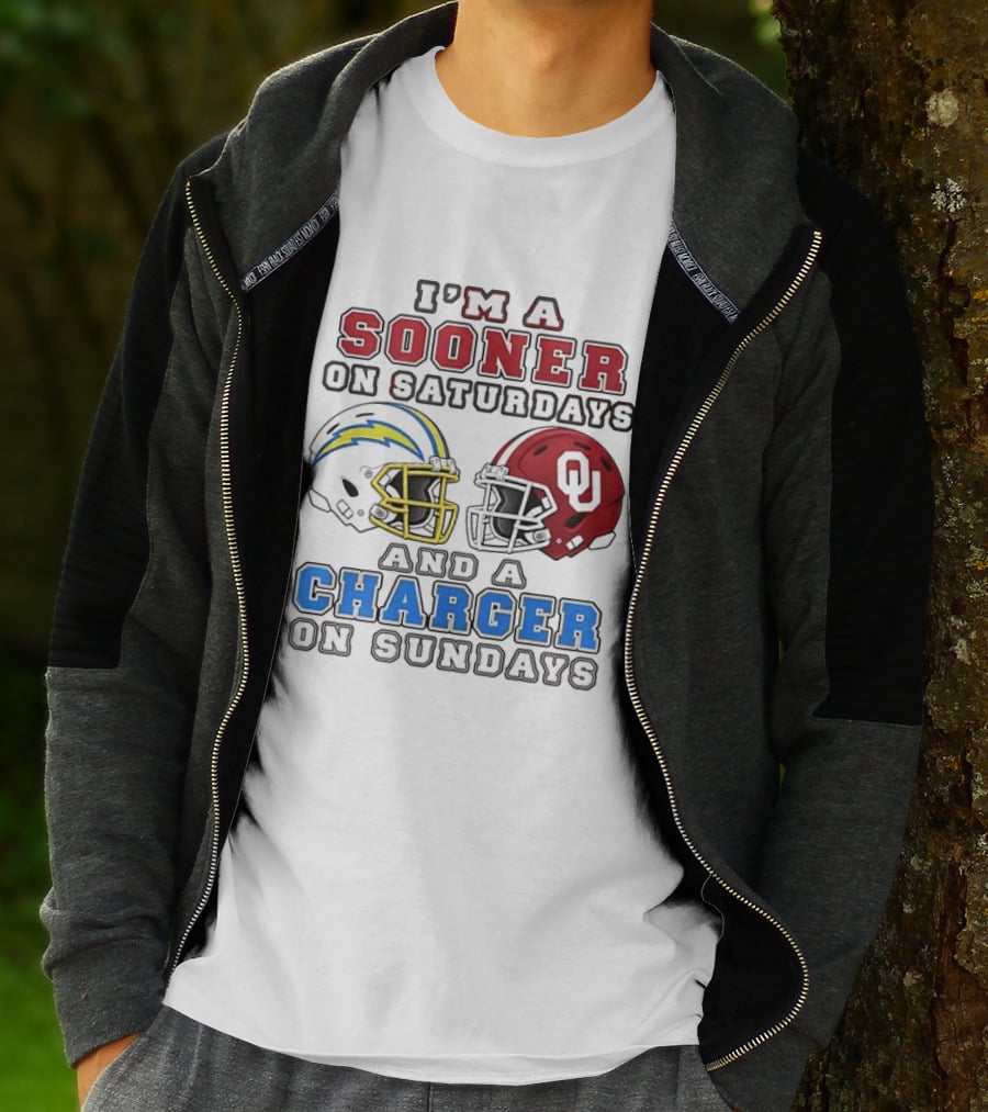 I'm A Sooner On Saturdays And A Charger On Sundays Football Helmets T-Shirt