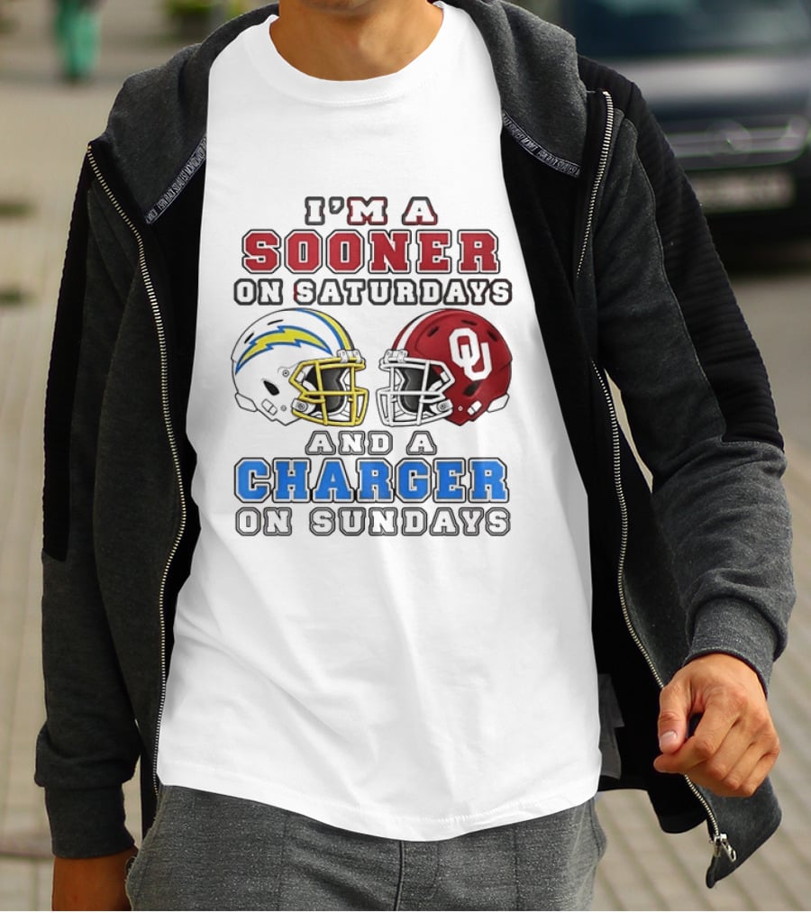 I'm A Sooner On Saturdays And A Charger On Sundays Football Helmets T-Shirt