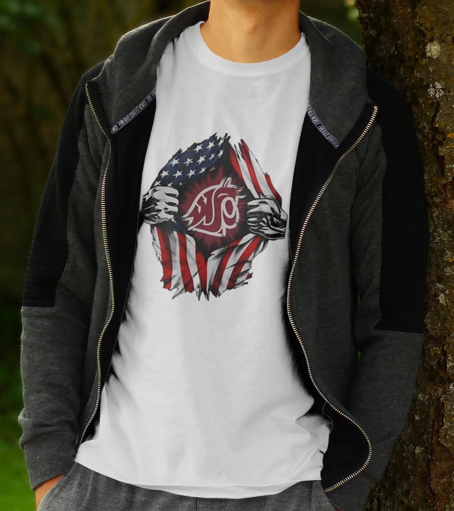Washington State University Cougars American Flag Ripped Chest T-Shirt