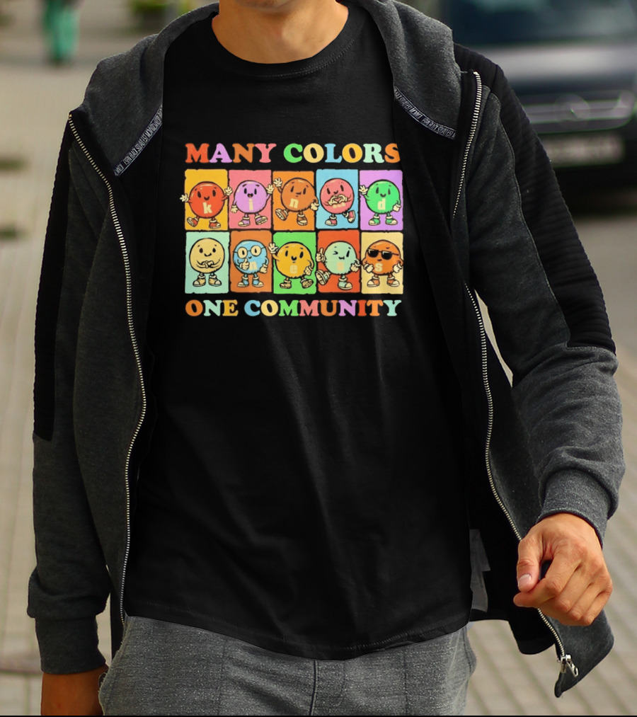 Many Colors Kindness One Community Cartoon Characters T-Shirt