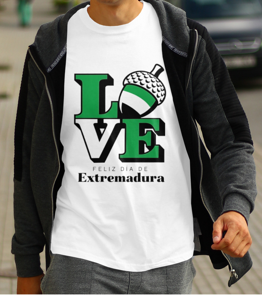 Love Feliz Día De Extremadura Acorn Icon Spain Celebration T-Shirt