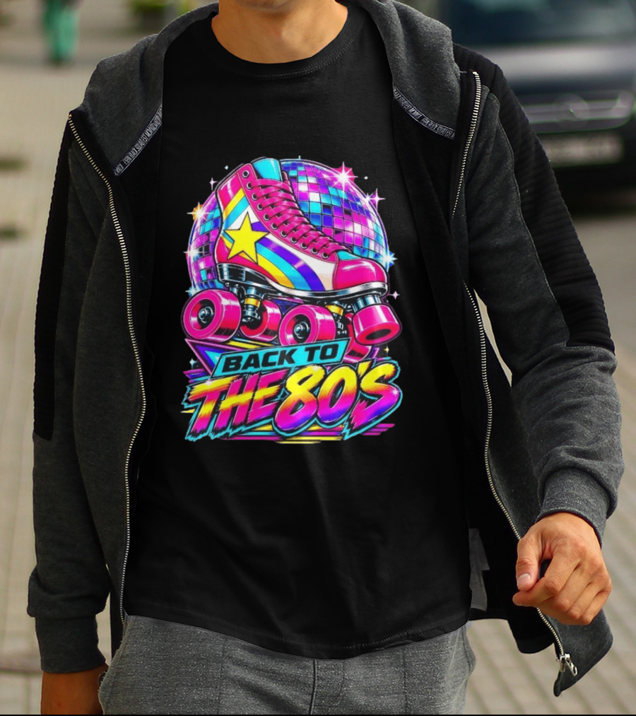 Back To The 80's Roller Skate Disco Vibrant Retro Starburst T-Shirt