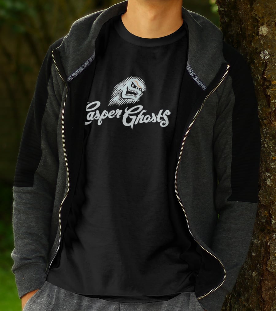 Casper Ghosts Minor League Baseball Team Spooky Logo With Mascot Head T-Shirt