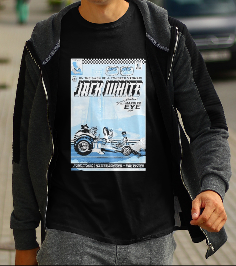 Jack White Twister Storm SF Comic Book Adventure Featuring Marbled Eye San Francisco The Civic T-Shirt