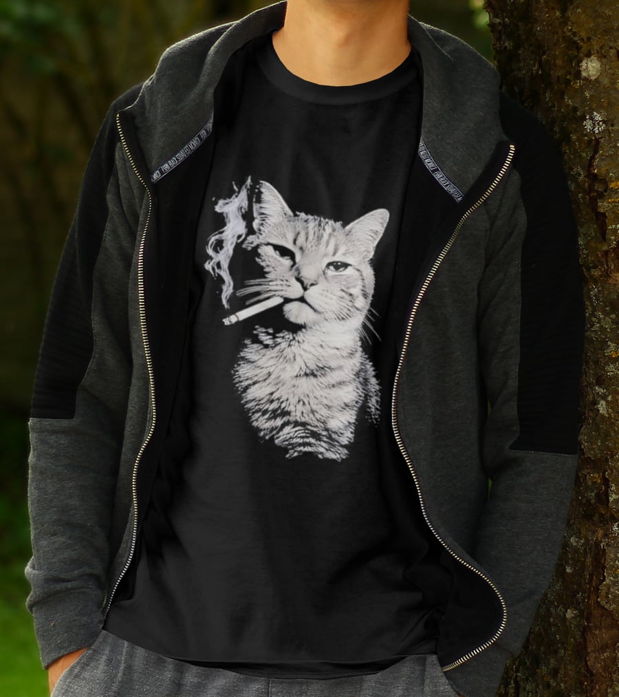 Tabby Cat Smoking Cigarette Animal T-Shirt