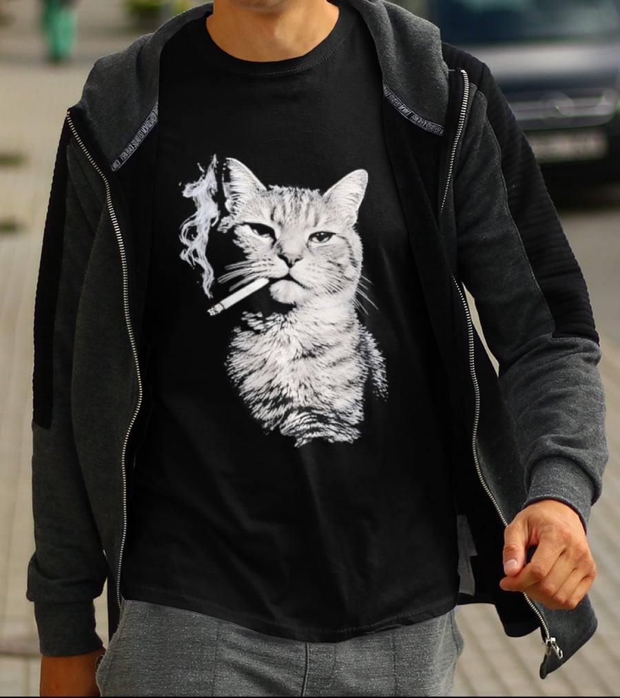 Tabby Cat Smoking Cigarette Animal T-Shirt