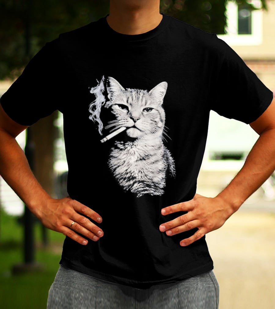 Tabby Cat Smoking Cigarette Animal T-Shirt