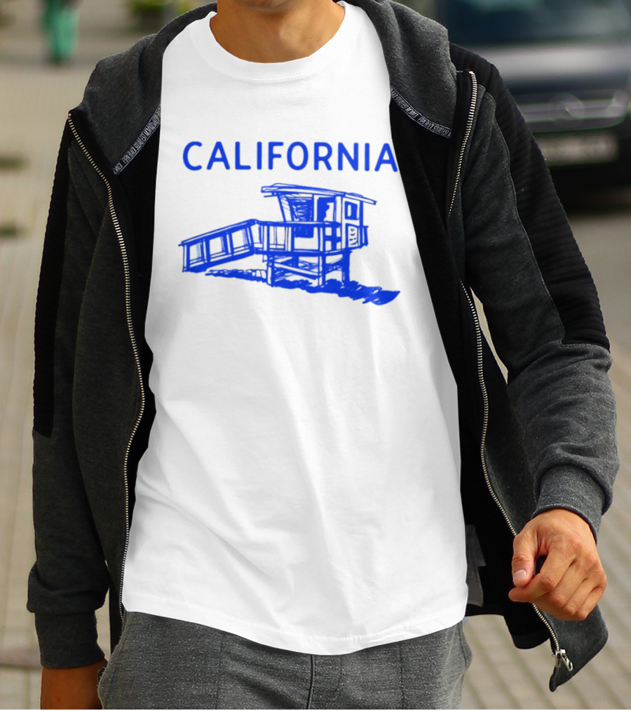 California Beach Sketch Lifeguard Tower T-Shirt