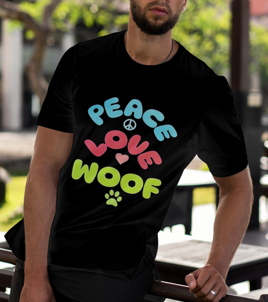 Peace Love Woof Paw Dog Lover Peace Sign Heart T-Shirt