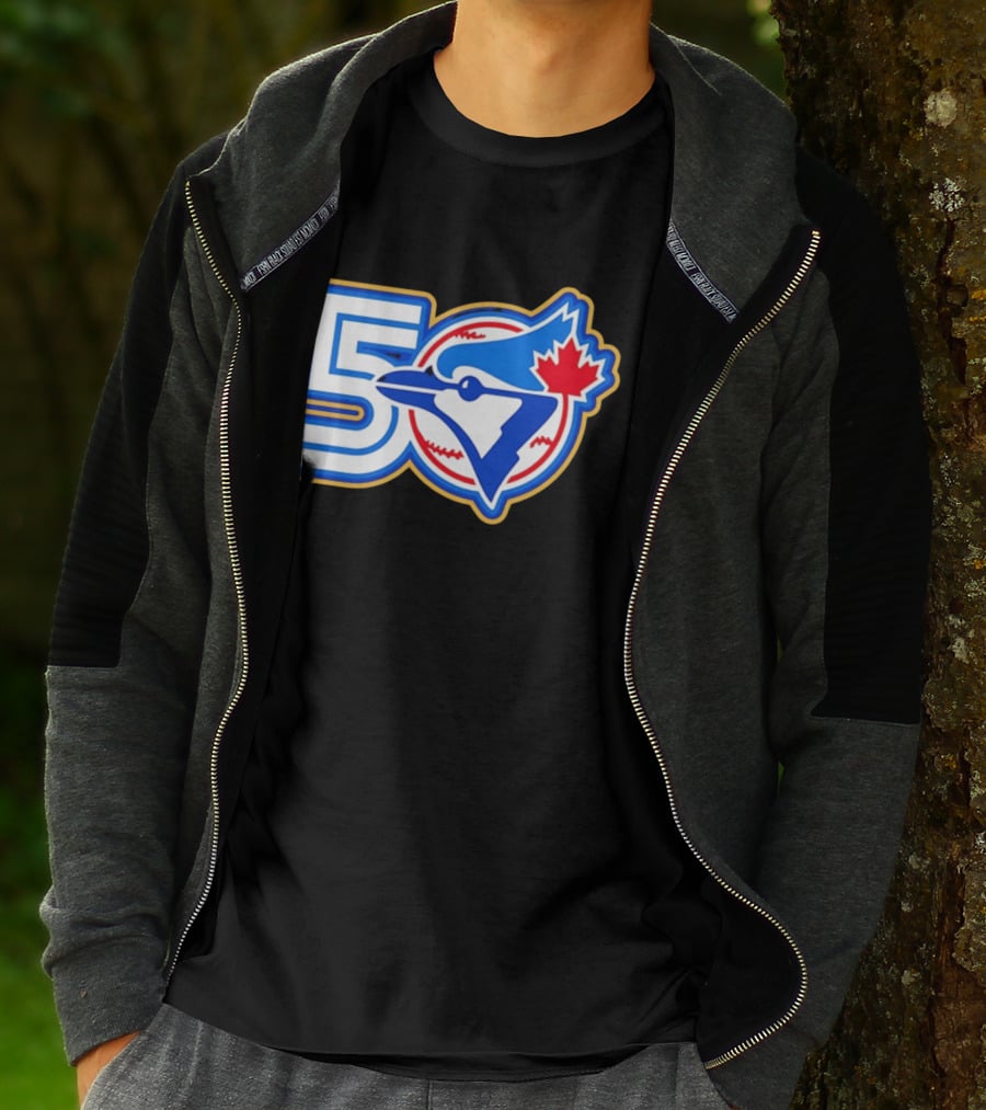 Toronto Blue Jays 50th Anniversary Logo With Maple Leaf And Baseball T-Shirt