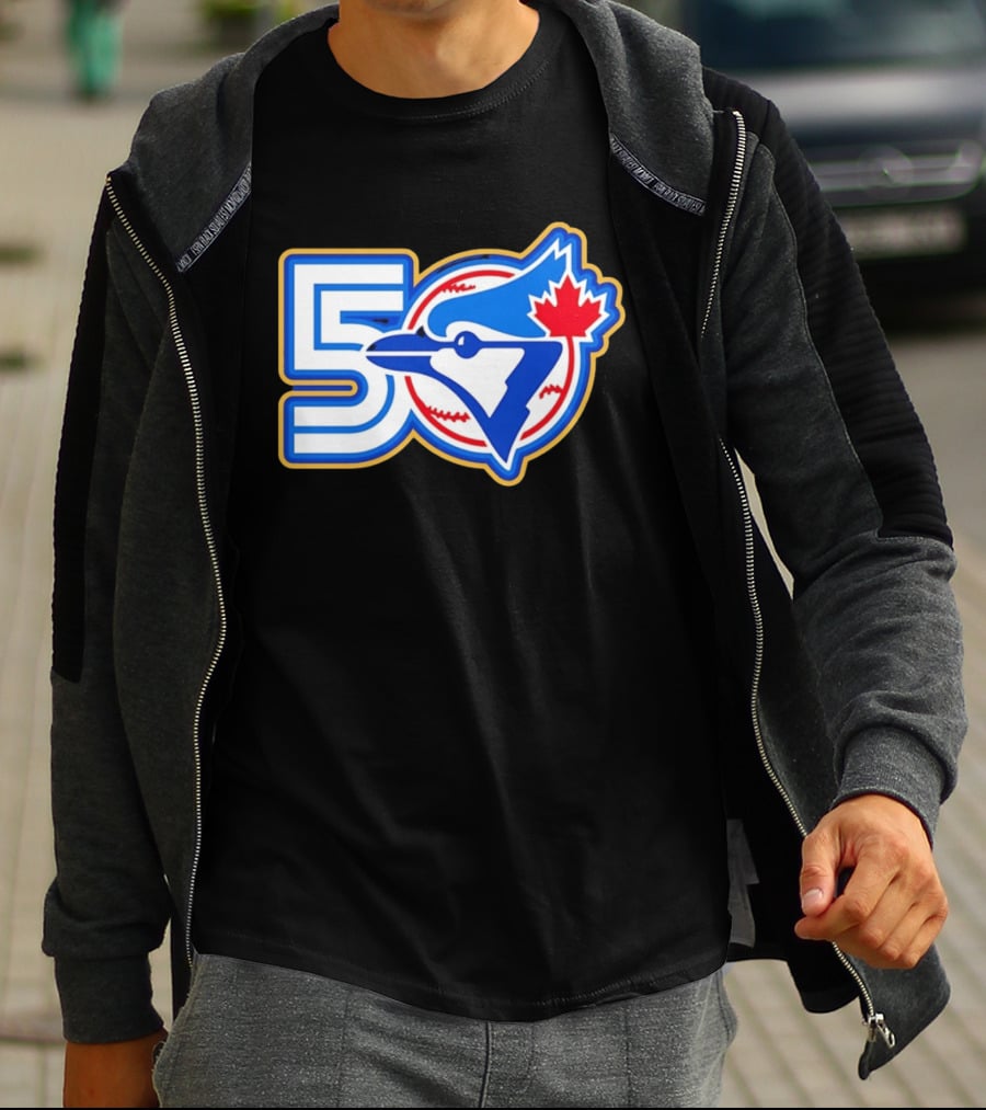 Toronto Blue Jays 50th Anniversary Logo With Maple Leaf And Baseball T-Shirt