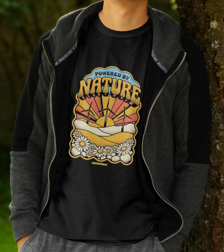 Powered By Nature Wind Turbines Sunflowers Greenpeace T-Shirt