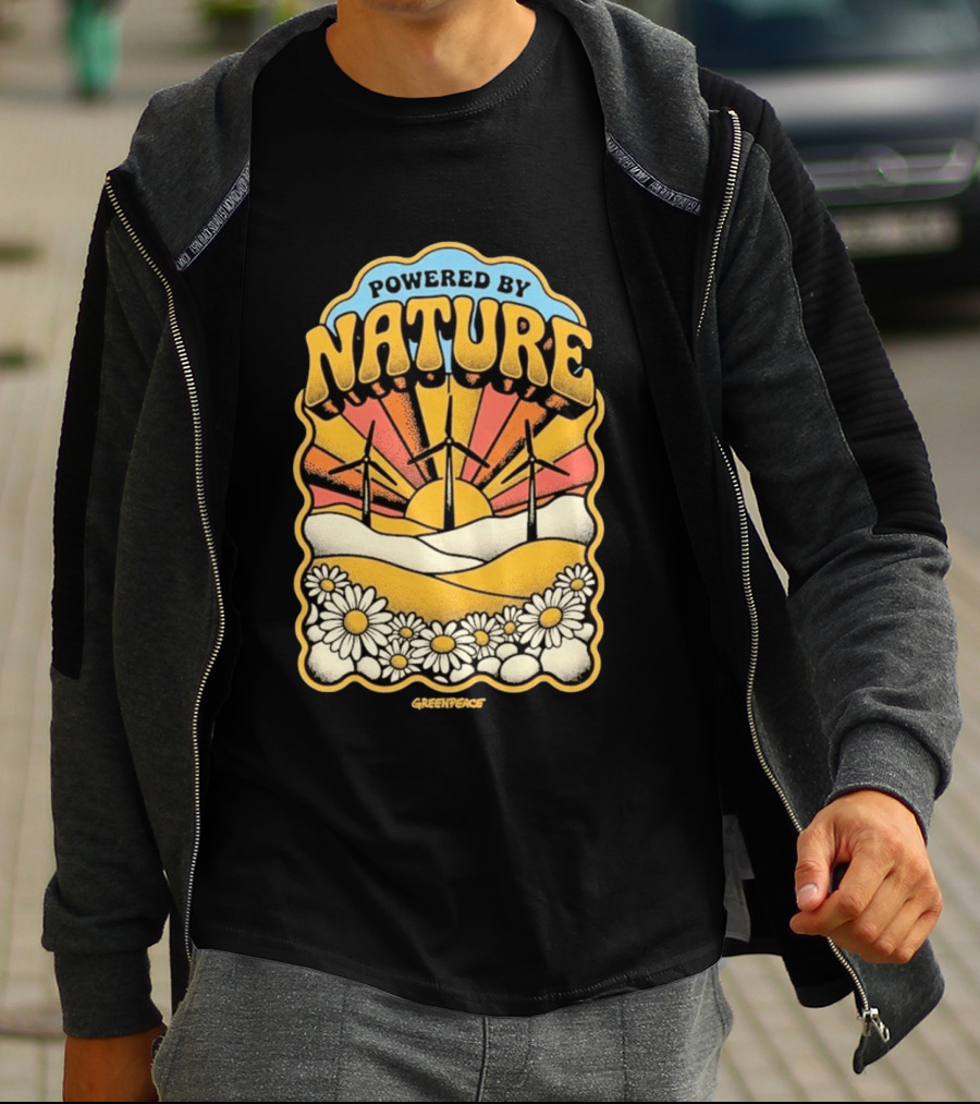 Powered By Nature Wind Turbines Sunflowers Greenpeace T-Shirt