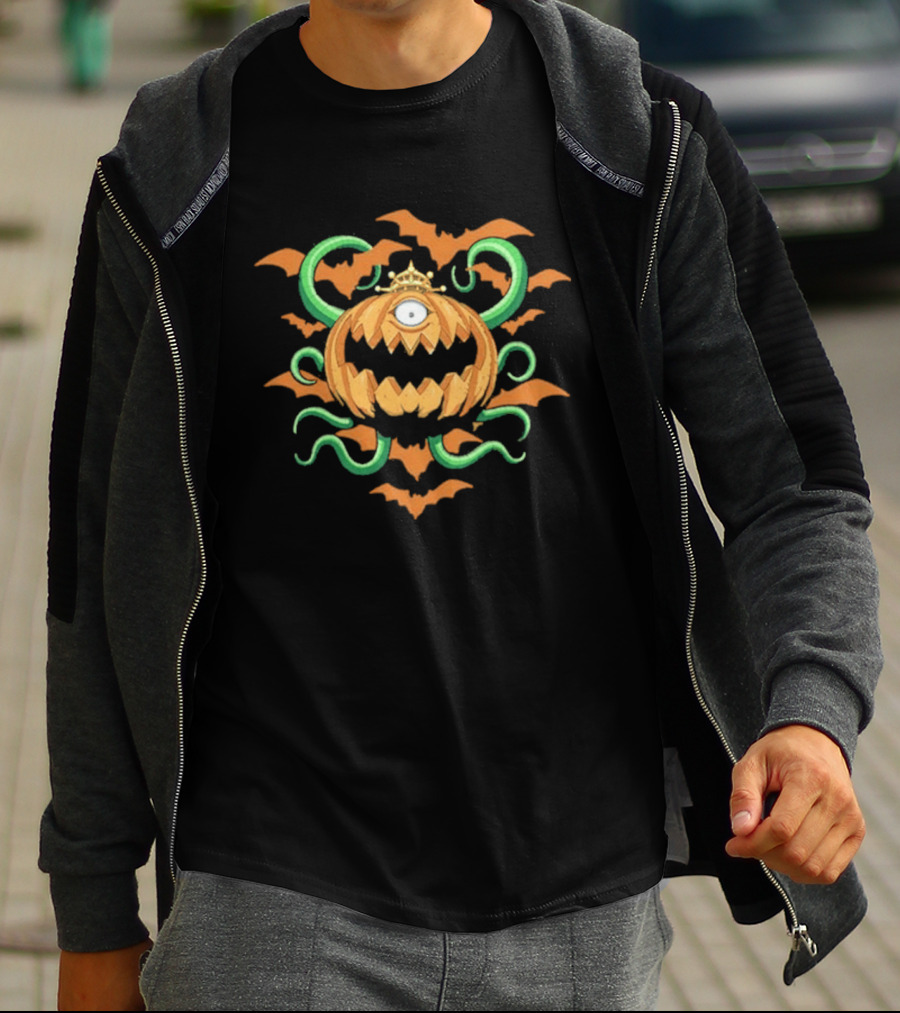 Pumpking The King Of Ghosts Halloween Jack O' Lantern Bat Wreath T-Shirt