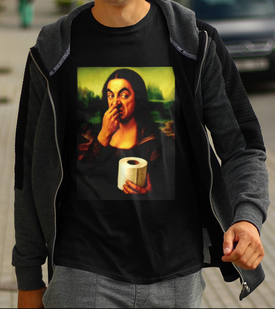 Rowan Atkinson Mona Lisa Nose Picking Toilet Roll Holding T-Shirt